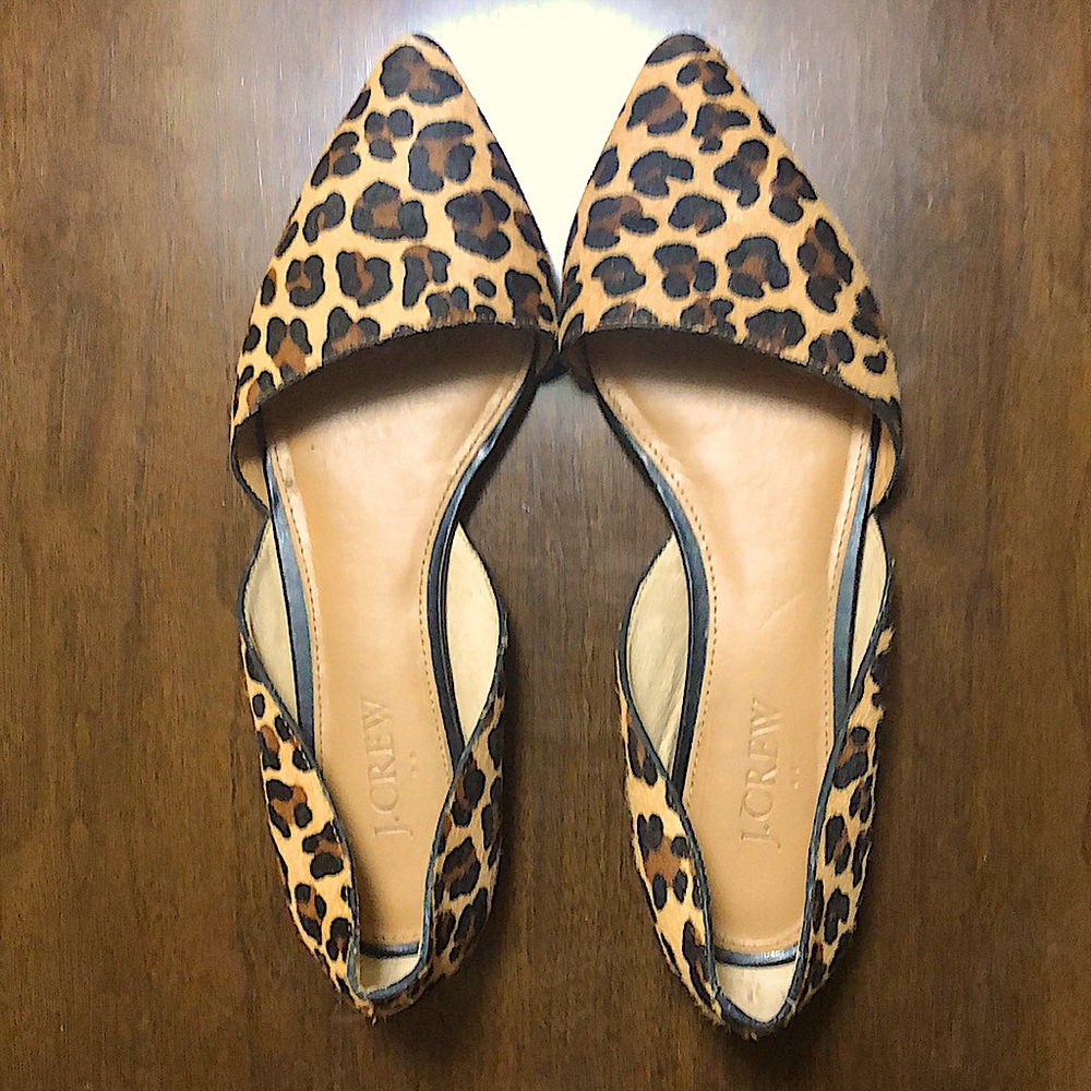 J.Crew Zoe Leopard print Calf Hair D'Orsay Flats pointy toe